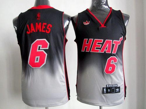 Heat #6 LeBron James Black Grey Fadeaway Fashion Stitched NBA Jersey