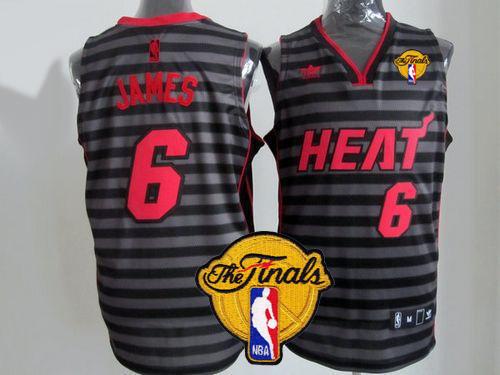 Heat #6 LeBron James Black Grey Groove Finals Patch Stitched NBA Jersey