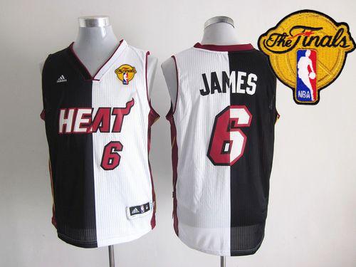 Heat #6 LeBron James Black White Split Fashion Finals Patch Stitched NBA Jersey