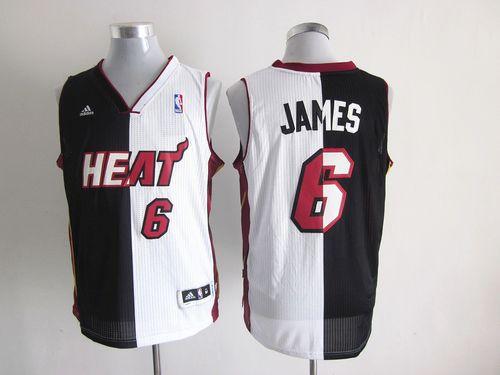 Heat #6 LeBron James Black White Split Fashion Stitched NBA Jersey