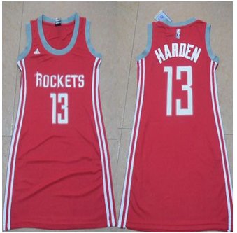 Houston Rockets customized NBA white jersey dress with red player name,number,stripe,collar and cuff