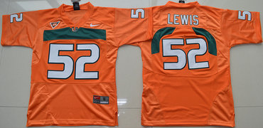 Hurricanes #52 Ray Lewis Orange Embroidered Youth NCAA Jerseys