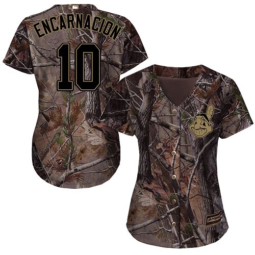 Indians #10 Edwin Encarnacion Camo Realtree Collection Cool Base Women's Stitched Baseball Jersey