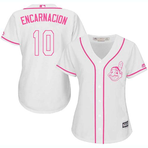 Indians #10 Edwin Encarnacion White Pink Fashion Women's Stitched MLB Jersey Indians #10 Edwin Encarnacion White Pink Fashion Women's Stitched MLB Jersey