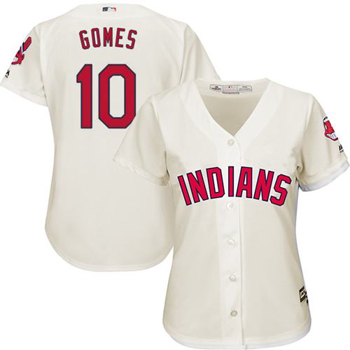 Indians #10 Yan Gomes Cream Women's Alternate Stitched MLB Jersey Indians #10 Yan Gomes Cream Women's Alternate Stitched MLB Jersey