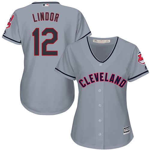 Indians #12 Francisco Lindor Grey Women's Road Stitched MLB Jersey Indians #12 Francisco Lindor Grey Women's Road Stitched MLB Jersey