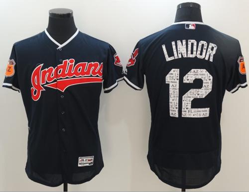 Indians #12 Francisco Lindor Navy Blue 2017 Spring Training Authentic FlexBase Stitched MLB Jersey