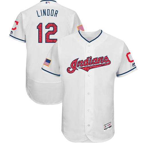 Indians #12 Francisco Lindor White Fashion Stars & Stripes Flexbase Authentic Stitched MLB Jersey Indians #12 Francisco Lindor White Fashion Stars & Stripes Flexbase Authentic Stitched MLB Jersey