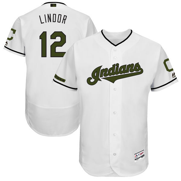Indians #12 Francisco Lindor White Men's 2017 Memorial Day Flexbase Player Jersey