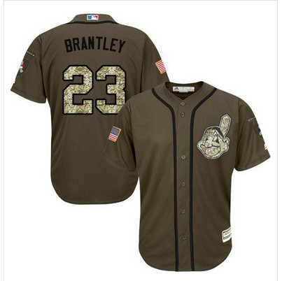 Indians #23 Michael Brantley Green Salute to Service Stitched MLB Jersey