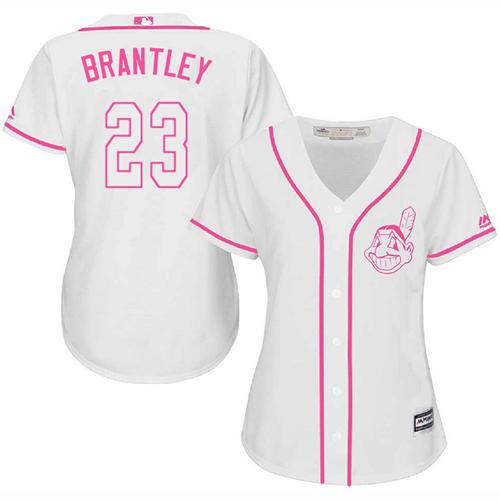 Indians #23 Michael Brantley White Pink Fashion Women's Stitched MLB Jersey Indians #23 Michael Brantley White Pink Fashion Women's Stitched MLB Jersey