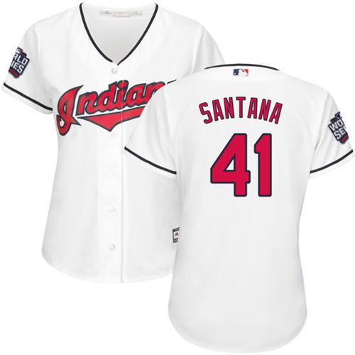 Indians #41 Carlos Santana White 2016 World Series Bound Women's Home Stitched MLB Jersey Indians #41 Carlos Santana White 2016 World Series Bound Women's Home Stitched MLB Jersey