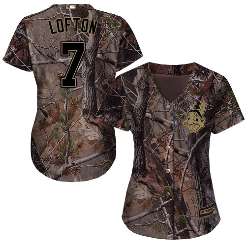 Indians #7 Kenny Lofton Camo Realtree Collection Cool Base Women's Stitched Baseball Jersey