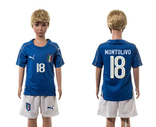 Italy #18 Montolivo Blue Home Kid Soccer Country Jersey Italy #18 Montolivo Blue Home Kid Soccer Country Jersey