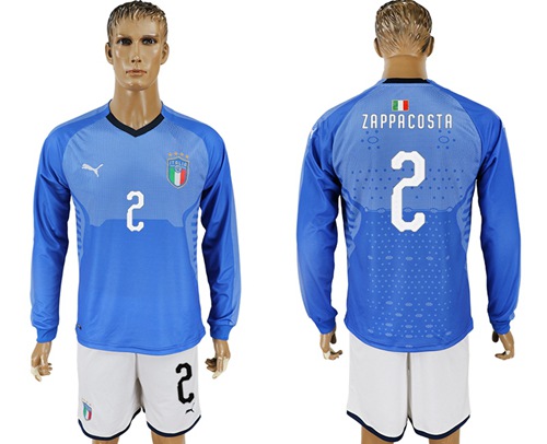 Italy #2 Zappacosta Blue Home Long Sleeves Soccer Country Jersey Italy #2 Zappacosta Blue Home Long Sleeves Soccer Country Jersey