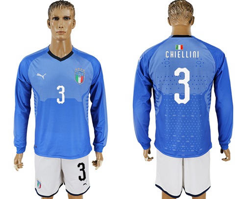 Italy #3 Chiellini Blue Home Long Sleeves Soccer Country Jersey Italy #3 Chiellini Blue Home Long Sleeves Soccer Country Jersey