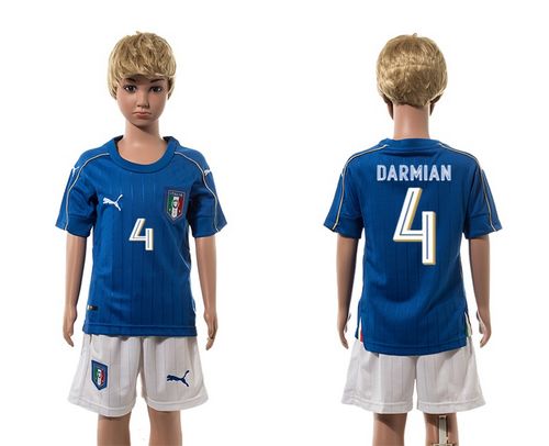 Italy #4 Darmian Blue Home Kid Soccer Country Jersey Italy #4 Darmian Blue Home Kid Soccer Country Jersey