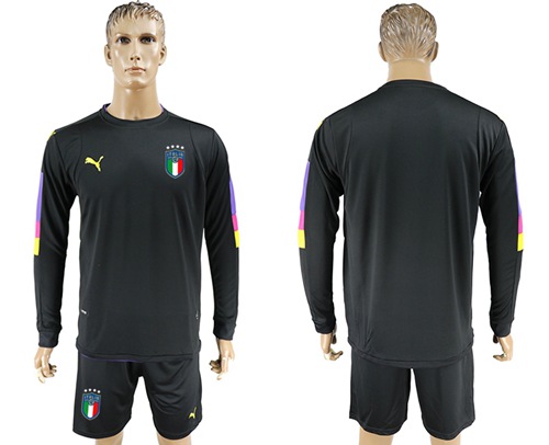 Italy Blank Black Long Sleeves Goalkeeper Soccer Country Jersey Italy Blank Black Long Sleeves Goalkeeper Soccer Country Jersey