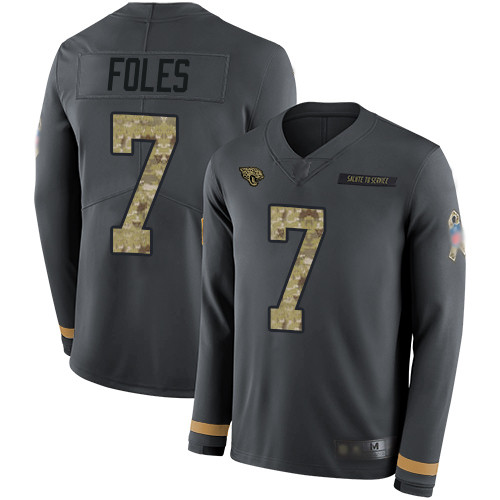 Jaguars #7 Nick Foles Anthracite Salute to Service Men's Stitched Football Limited Therma Long Sleeve Jersey Jaguars #7 Nick Foles Anthracite Salute to Service Men's Stitched Football Limited Therma Long Sleeve Jersey