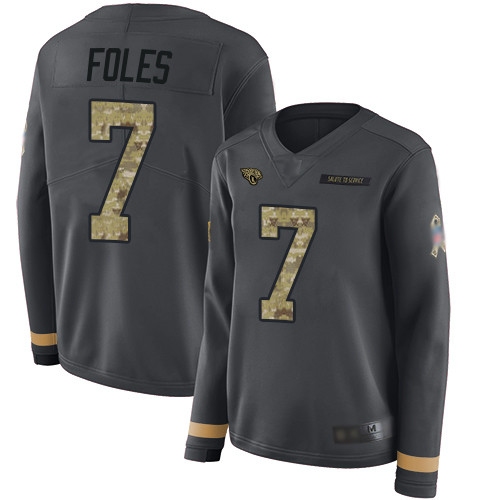 Jaguars #7 Nick Foles Anthracite Salute to Service Women's Stitched Football Limited Therma Long Sleeve Jersey