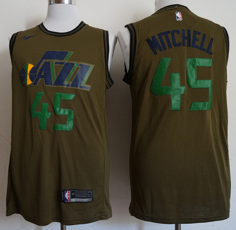 Jazz 45 Donovan Mitchell Olive Nike Swingman Jersey
