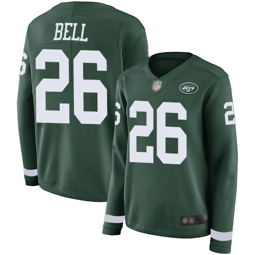 Jets #26 Le'Veon Bell Green Team Color Women's Stitched Football Limited Therma Long Sleeve Jersey