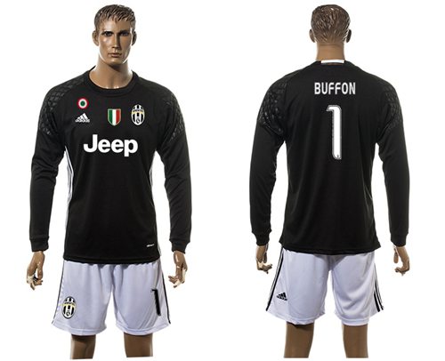 Juventus #1 Buffon Black Goalkeeper Long Sleeves Soccer Club Jersey Juventus #1 Buffon Black Goalkeeper Long Sleeves Soccer Club Jersey