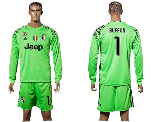 Juventus #1 Buffon Green Goalkeeper Long Sleeves Soccer Club Jersey Juventus #1 Buffon Green Goalkeeper Long Sleeves Soccer Club Jersey