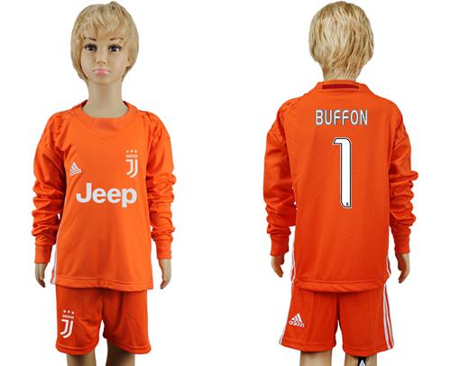 Juventus #1 Buffon Orange Goalkeeper Long Sleeves Kid Soccer Club Jersey Juventus #1 Buffon Orange Goalkeeper Long Sleeves Kid Soccer Club Jersey