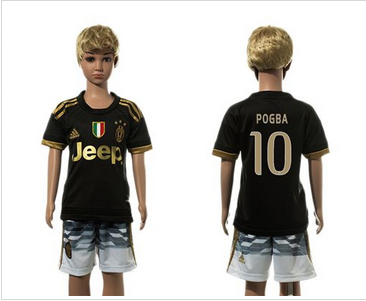 Juventus #10 Pogba Black Kid Soccer Club Jersey