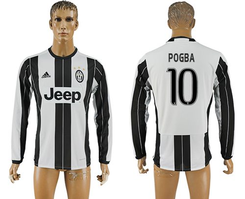 Juventus #10 Pogba Home Long Sleeves Soccer Club Jersey