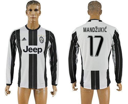 Juventus #17 Mandzukic Home Long Sleeves Soccer Club Jersey
