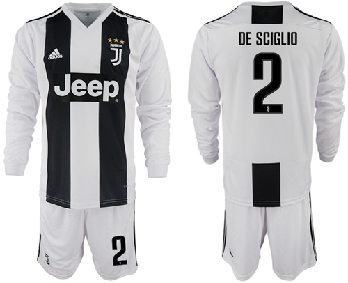 Juventus #2 De Sciglio Home Long Sleeves Soccer Club Jersey