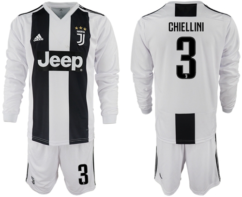 Juventus #3 Chiellini Home Long Sleeves Soccer Club Jersey