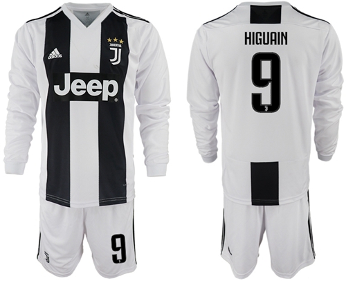 Juventus #9 Higuain Home Long Sleeves Soccer Club Jersey