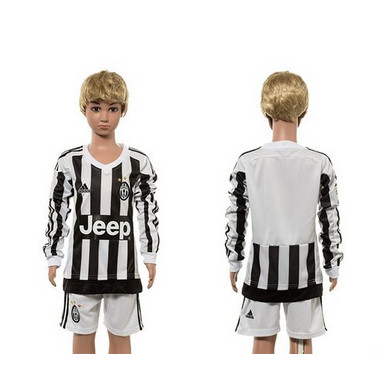 Juventus Blank Home Long Sleeves Kid Soccer Club Jersey