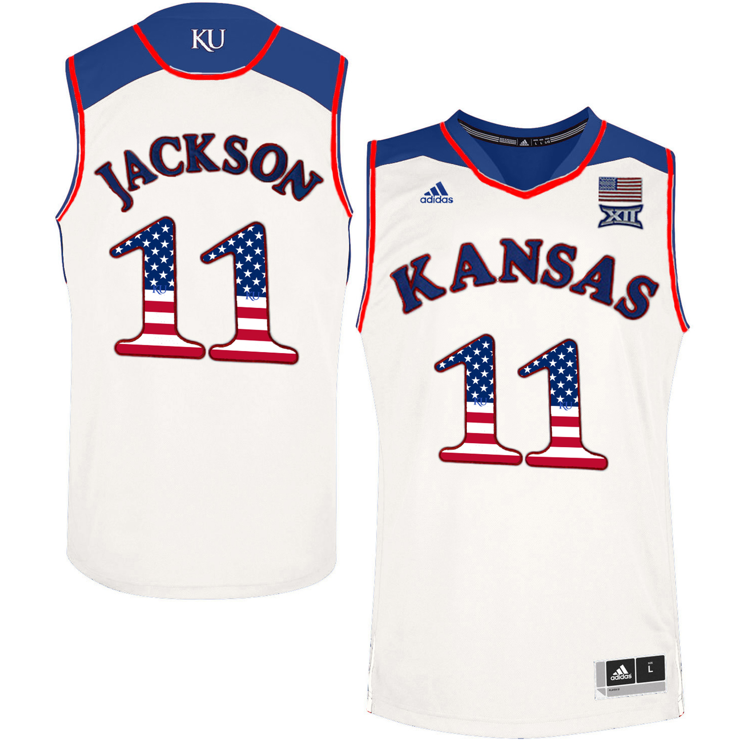 Kansas Jayhawks 11 Josh Jackson White Youth USA Flag College Basketball Jersey