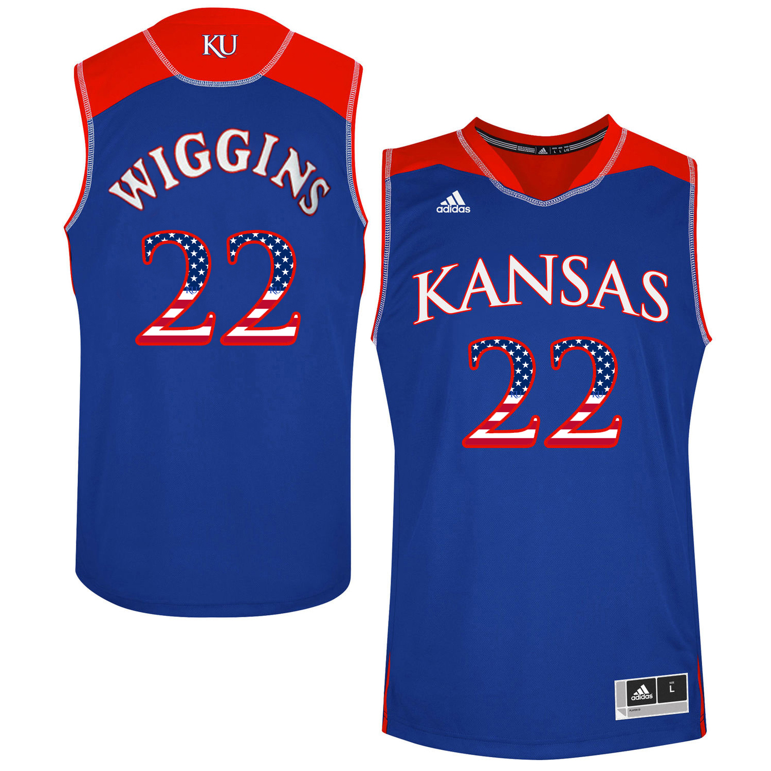 Kansas Jayhawks 22 Andrew Wiggins Blue USA Flag Youth College Basketball Jersey