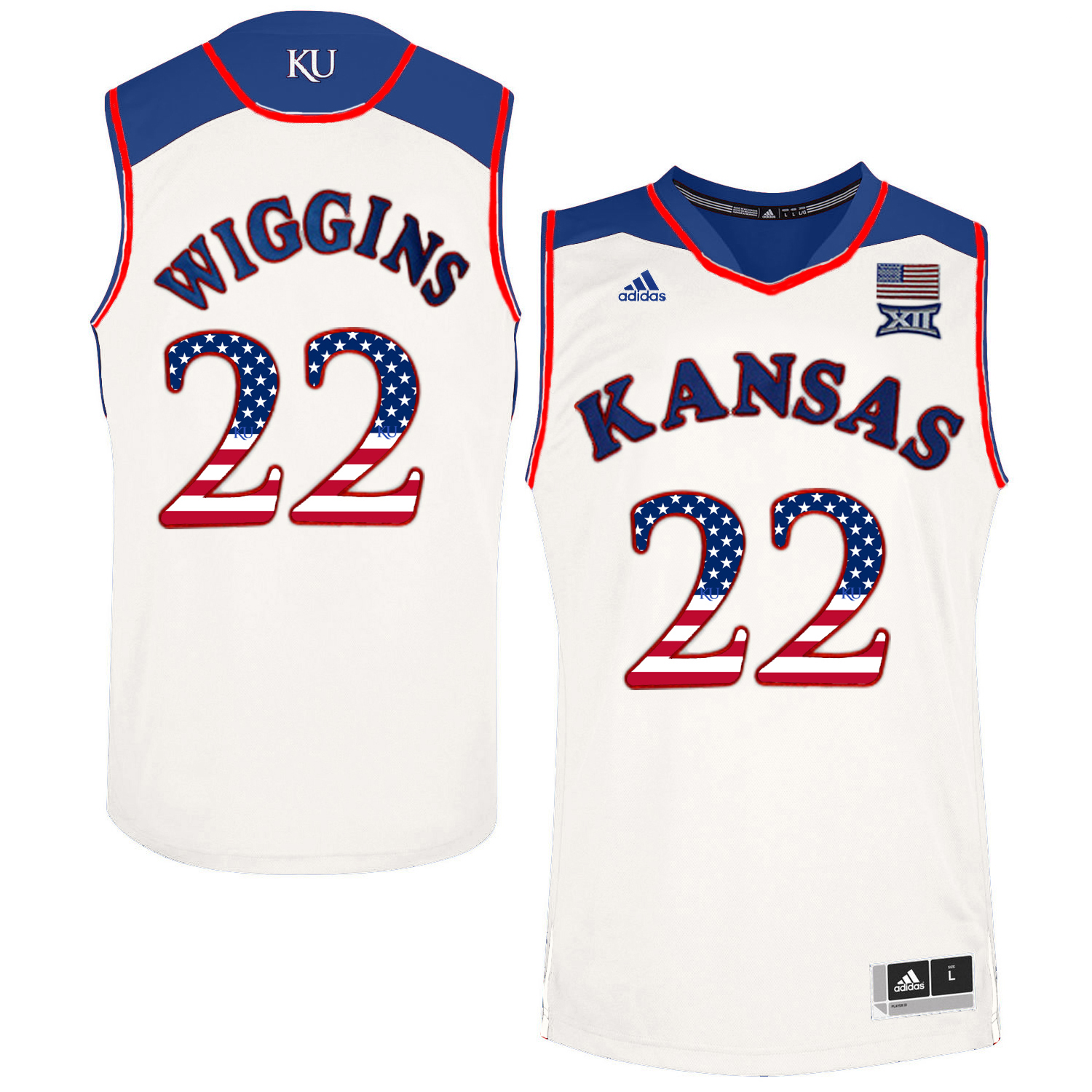 Kansas Jayhawks 22 Andrew Wiggins White USA Flag Youth College Basketball Jersey Kansas Jayhawks 22 Andrew Wiggins White USA Flag Youth College Basketball Jersey
