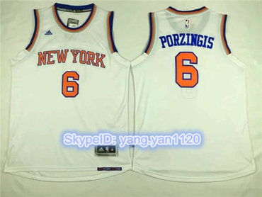 Knicks #6 Kristaps Porzingis White Stitched NBA Jersey
