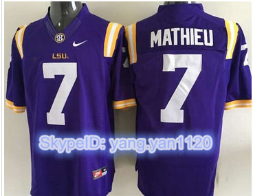 LSU Tigers #7 Tyrann Mathieu Purple Stitched NCAA Jersey