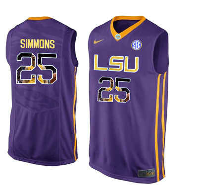 LSU Tigers 25 Ben Simmons Purple With Portrait Print College Basketball Jersey2