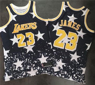 Lakers #23 LeBron James Navy Throwback 1997 4th of July Stitched NBA Jersey