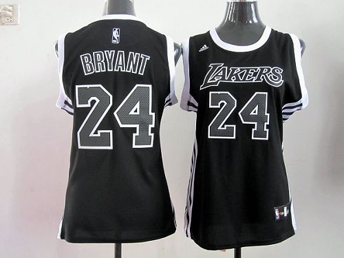 Lakers #24 Kobe Bryant Black White Women's Fashion Stitched NBA Jersey