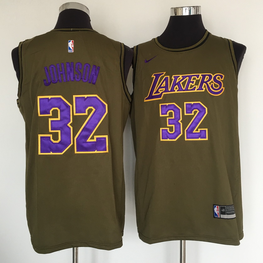 Lakers #32 Magic Johnson Olive Nike Swingman Jersey