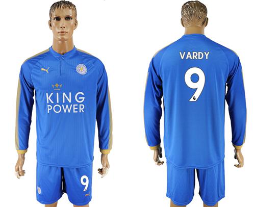Leicester City #9 Vardy Home Long Sleeves Soccer Club Jersey Leicester City #9 Vardy Home Long Sleeves Soccer Club Jersey