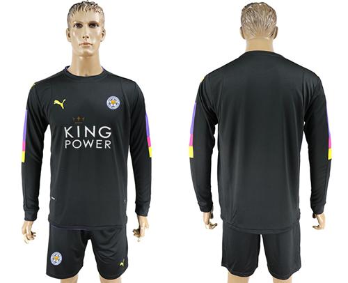 Leicester City Blank Black Goalkeeper Long Sleeves Soccer Club Jersey Leicester City Blank Black Goalkeeper Long Sleeves Soccer Club Jersey