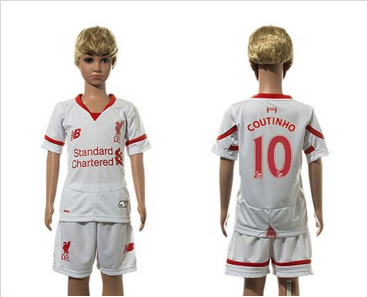 Liverpool #10 Coutinho White Away Kid Soccer Club Jersey