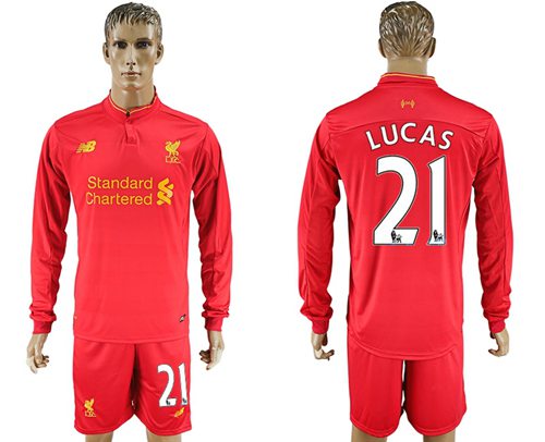 Liverpool #21 Lucas Home Long Sleeves Soccer Club Jersey Liverpool #21 Lucas Home Long Sleeves Soccer Club Jersey