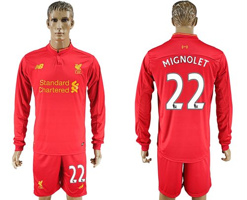 Liverpool #22 Mignolet Home Long Sleeves Soccer Club Jersey Liverpool #22 Mignolet Home Long Sleeves Soccer Club Jersey